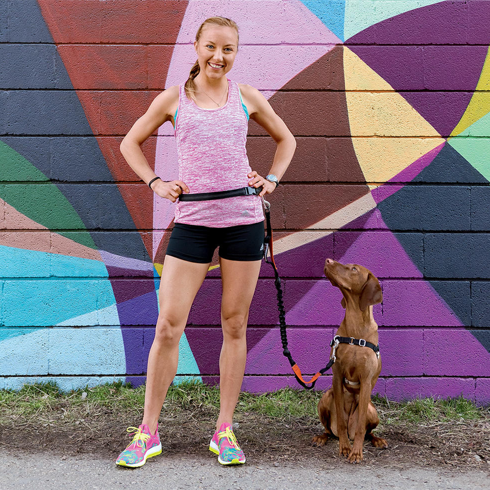 Neely Spence Gracey and Strider with the Iron Doggy SideKick Hands-Free Leash